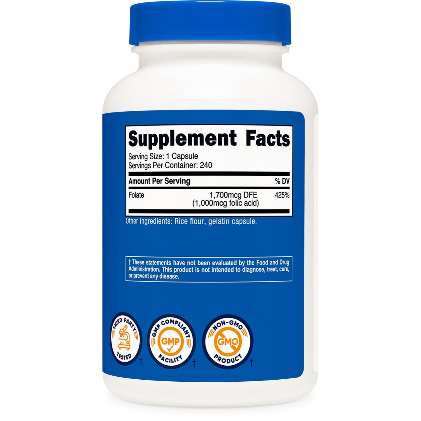 Nutricost Folic Acid (Vitamin B9) 1000 mcg, 240 Capsules