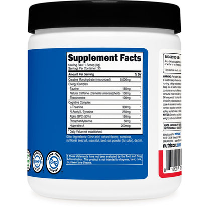 Nutricost Creatine Monohydrate + Energy Powder – Fruit Punch Flavor, 30 Servings