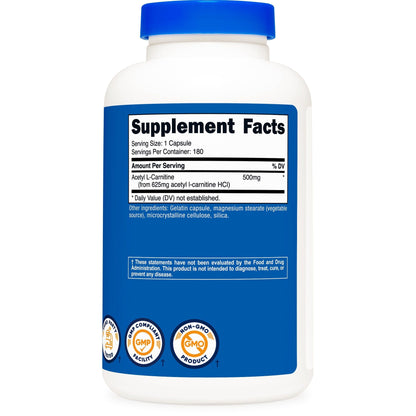Nutricost Acetyl L-Carnitine 500mg – 180 Capsules (Non-GMO, Gluten Free)