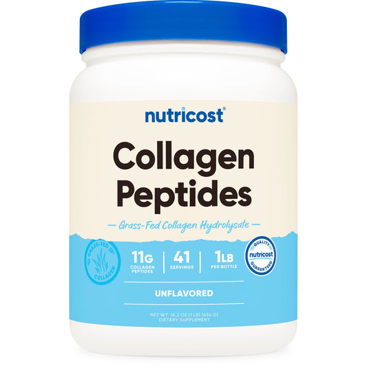 Nutricost Grass-Fed Collagen Powder – Hydrolyzed Bovine Collagen Peptides, 1LB (454g)