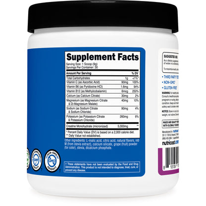 Nutricost Creatine Monohydrate + Hydration Powder – Grape Flavor, 30 Servings