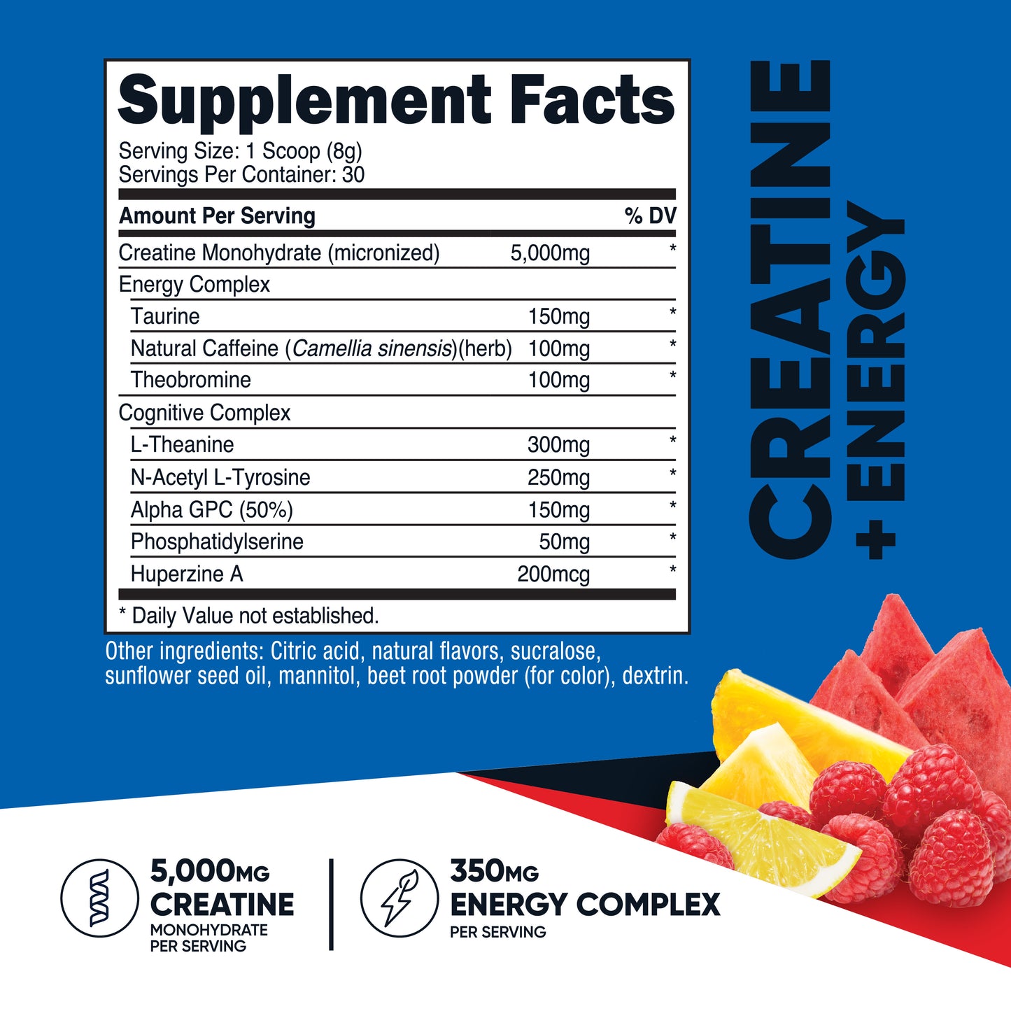 Nutricost Creatine Monohydrate + Energy Powder – Fruit Punch Flavor, 30 Servings