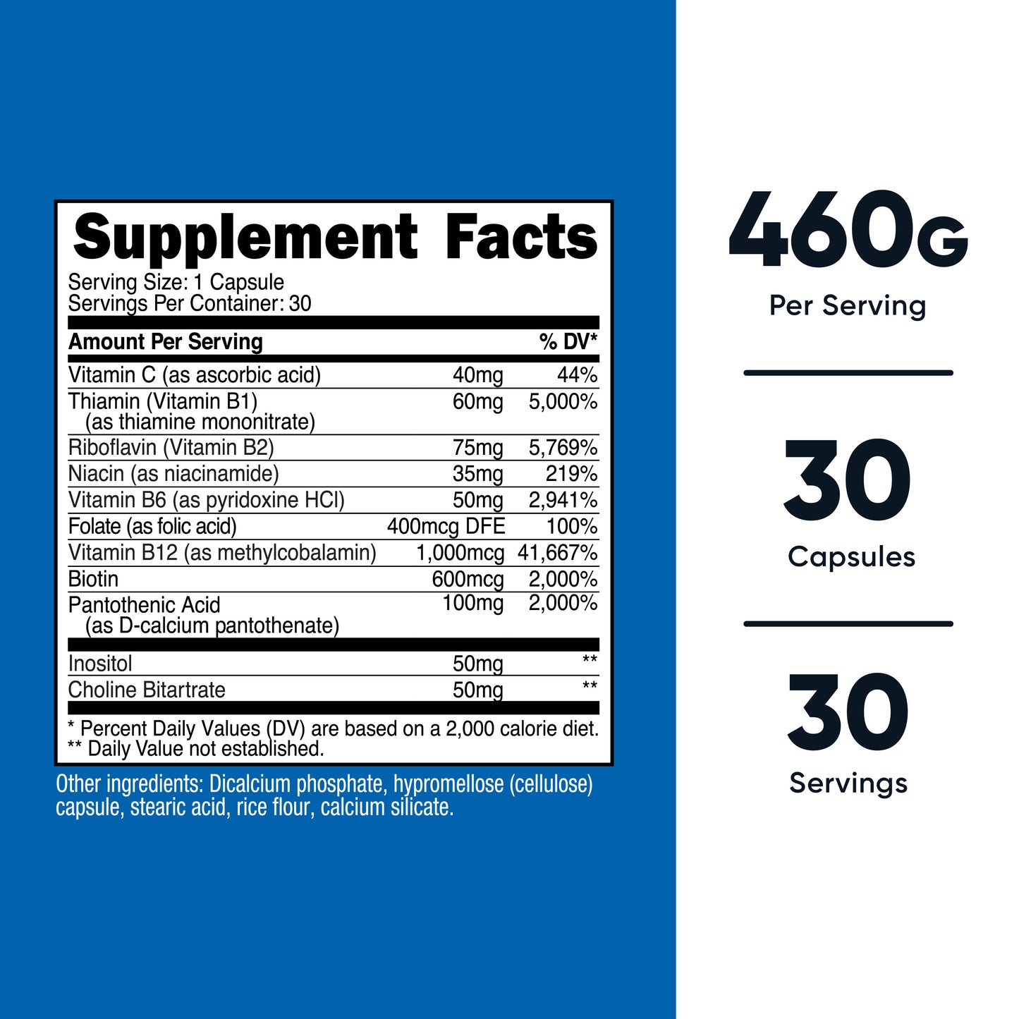 Nutricost High Potency Vitamin B Complex – 462mg, 30 Capsules