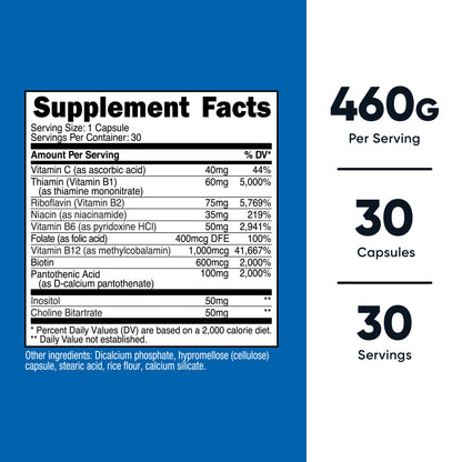 Nutricost High Potency Vitamin B Complex – 462mg, 30 Capsules
