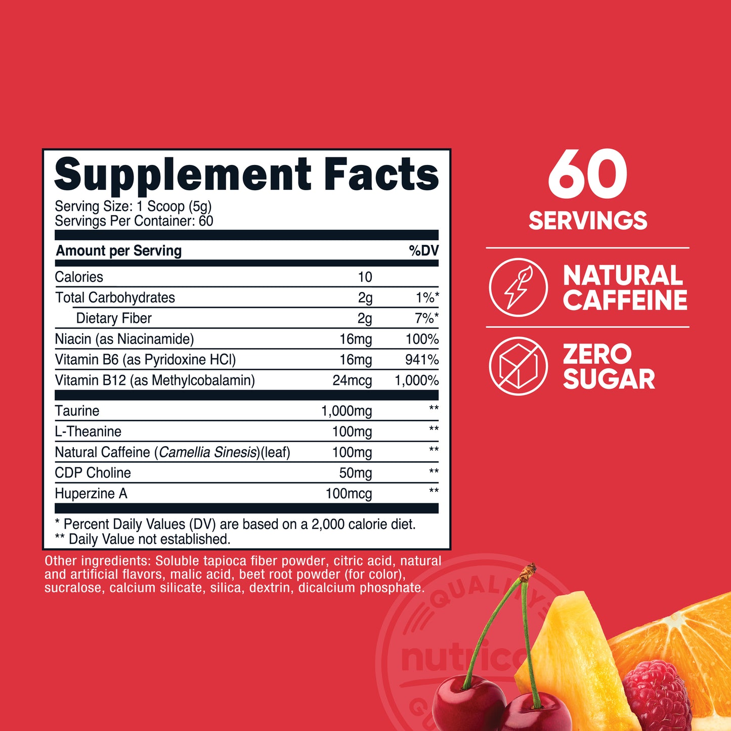 Nutricost Energy Complex Powder – Fruit Punch Flavor, 60 Servings (300g)