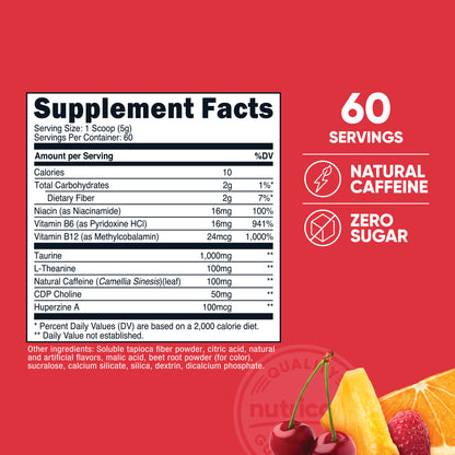 Nutricost Energy Complex Powder – Fruit Punch Flavor, 60 Servings (300g)