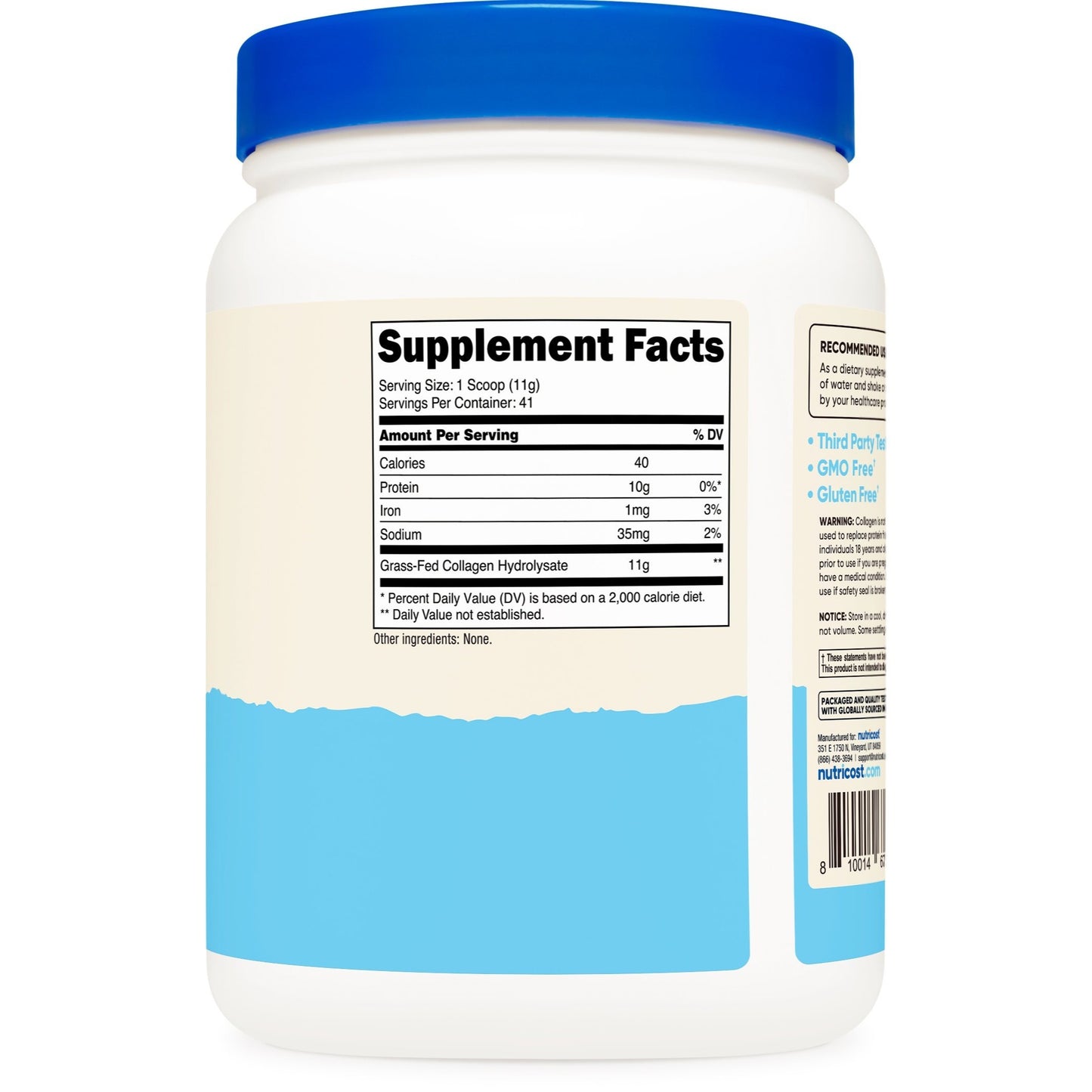 Nutricost Grass-Fed Collagen Powder – Hydrolyzed Bovine Collagen Peptides, 1LB (454g)