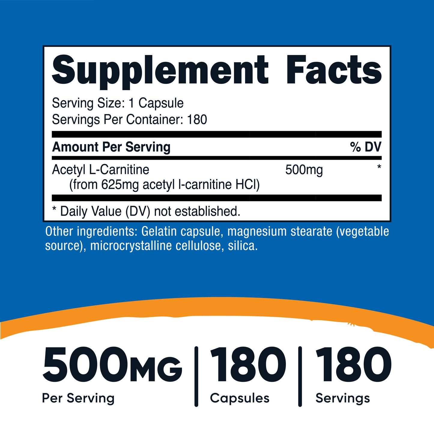 Nutricost Acetyl L-Carnitine 500mg – 180 Capsules (Non-GMO, Gluten Free)