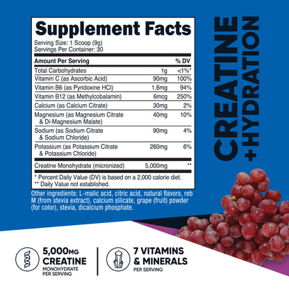 Nutricost Creatine Monohydrate + Hydration Powder – Grape Flavor, 30 Servings