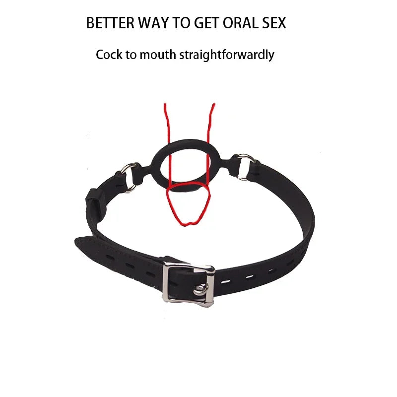 Silicone O-Ring Gag Strap – Adjustable Open Mouth Bite Gag for BDSM Roleplay & Couples Play