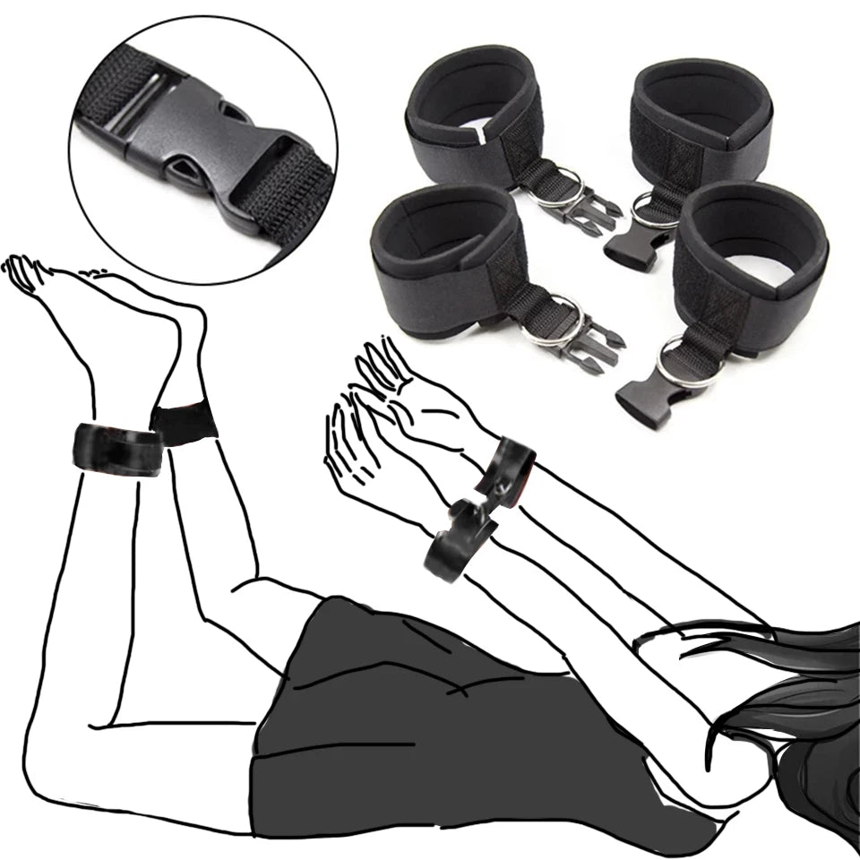 BDSM Bondage Harness Set – Adjustable Wrist & Ankle Cuffs with Mouth Gag for Couples Roleplay