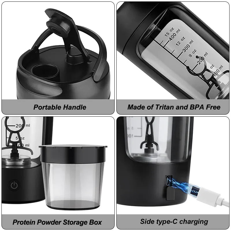 650ml USB Electric Protein Shaker Bottle – Rechargeable Automatic Mixing Cup for Gym & Fitness