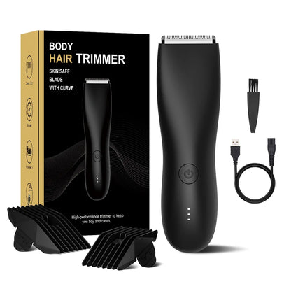Men's Electric Groin & Body Shaver - Waterproof Dual Head Trimmer LED Light & Foil Blades