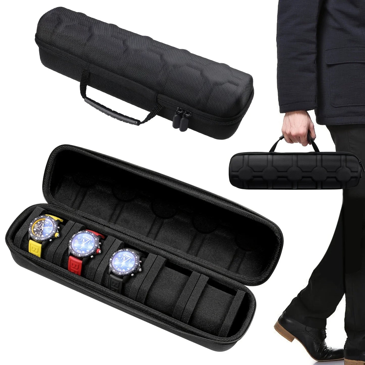 5-Slot Watch Case Hard Shell Travel Organizer with Pillow Insert – Smart Watch Storage