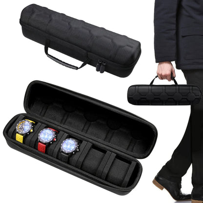 5-Slot Watch Case Hard Shell Travel Organizer with Pillow Insert – Smart Watch Storage