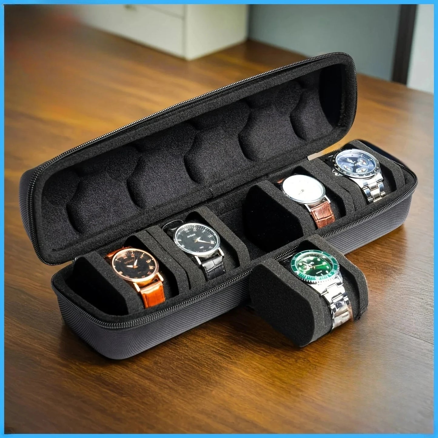 5-Slot Watch Case Hard Shell Travel Organizer with Pillow Insert – Smart Watch Storage