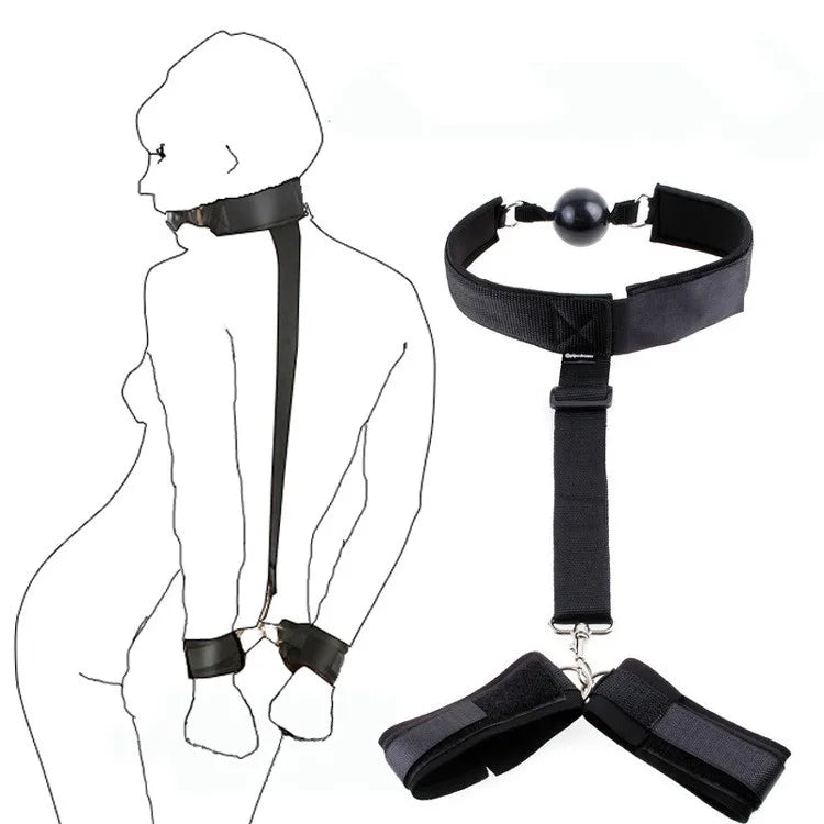BDSM Bondage Harness Set – Adjustable Wrist & Ankle Cuffs with Mouth Gag for Couples Roleplay