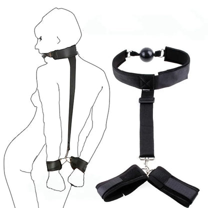 BDSM Bondage Harness Set – Adjustable Wrist & Ankle Cuffs with Mouth Gag for Couples Roleplay