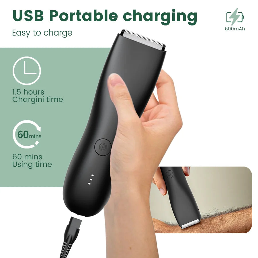 Men's Electric Groin & Body Shaver - Waterproof Dual Head Trimmer LED Light & Foil Blades