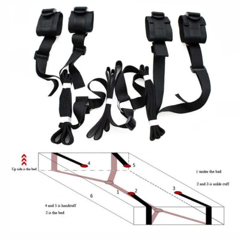 BDSM Bondage Harness Set – Adjustable Wrist & Ankle Cuffs with Mouth Gag for Couples Roleplay