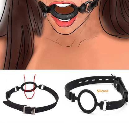 Silicone O-Ring Gag Strap – Adjustable Open Mouth Bite Gag for BDSM Roleplay & Couples Play