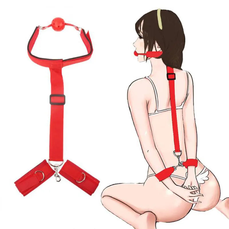 BDSM Bondage Harness Set – Adjustable Wrist & Ankle Cuffs with Mouth Gag for Couples Roleplay
