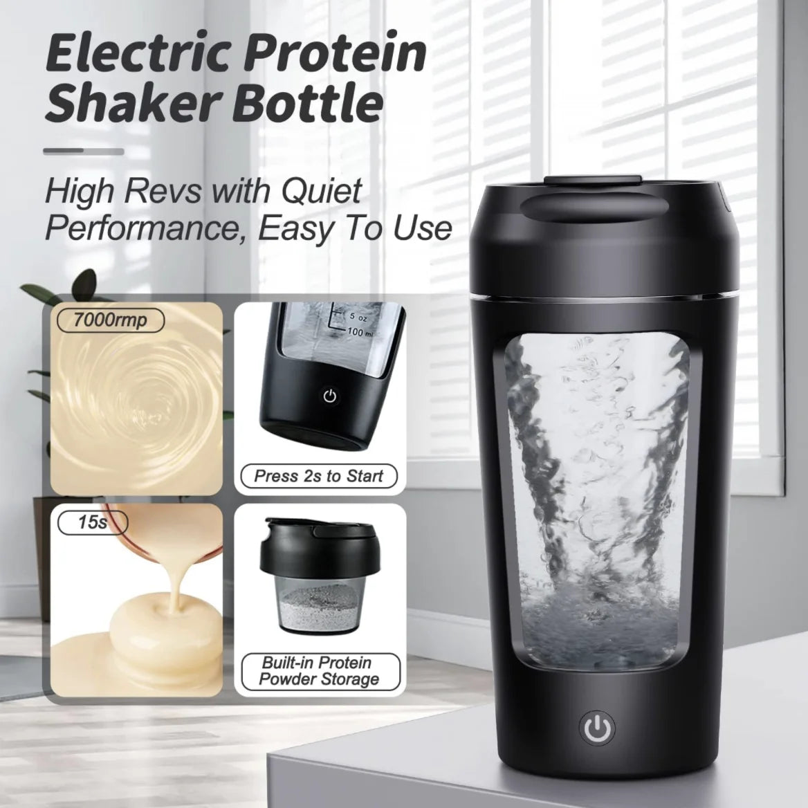 650ml USB Electric Protein Shaker Bottle – Rechargeable Automatic Mixing Cup for Gym & Fitness