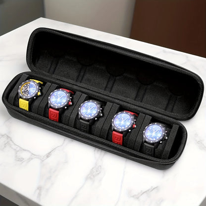 5-Slot Watch Case Hard Shell Travel Organizer with Pillow Insert – Smart Watch Storage