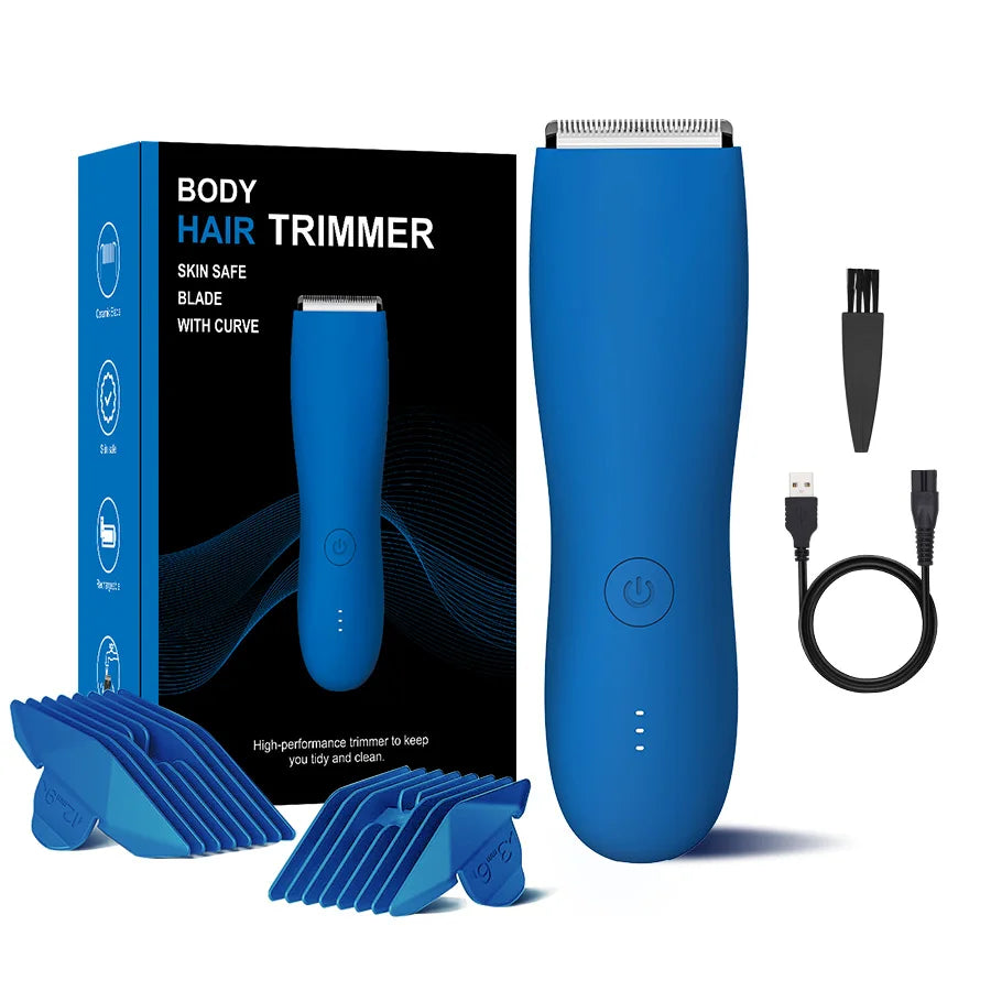 Men's Electric Groin & Body Shaver - Waterproof Dual Head Trimmer LED Light & Foil Blades