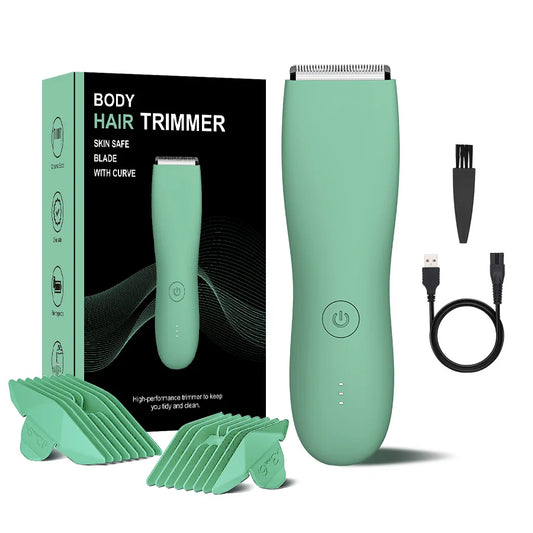 Men's Electric Groin & Body Shaver - Waterproof Dual Head Trimmer LED Light & Foil Blades