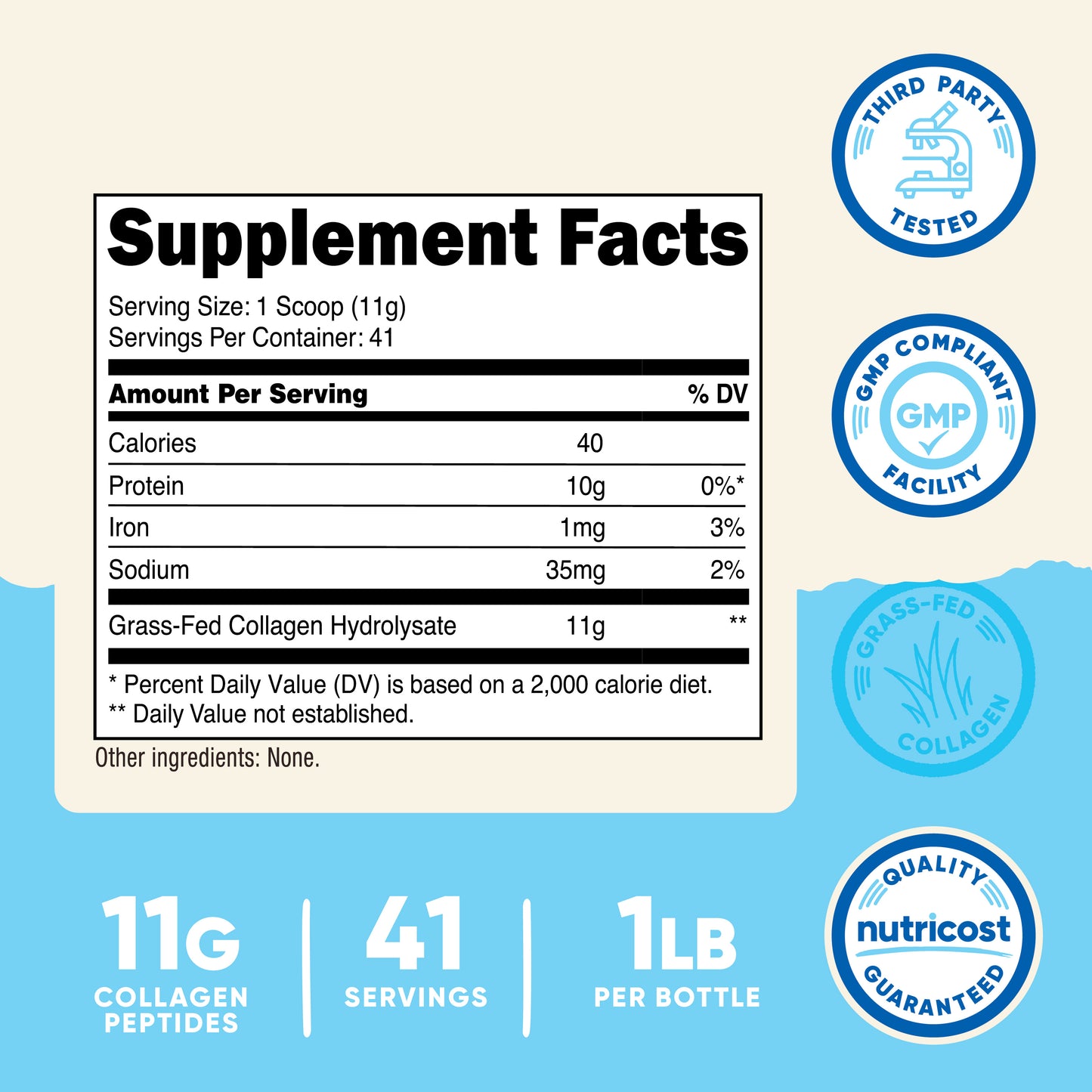 Nutricost Grass-Fed Collagen Powder – Hydrolyzed Bovine Collagen Peptides, 1LB (454g)