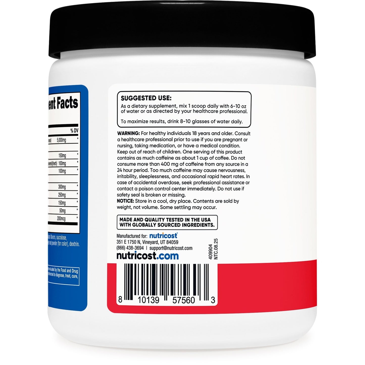 Nutricost Creatine Monohydrate + Energy Powder – Fruit Punch Flavor, 30 Servings