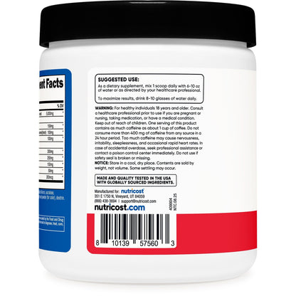 Nutricost Creatine Monohydrate + Energy Powder – Fruit Punch Flavor, 30 Servings