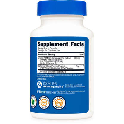 Nutricost KSM-66 Ashwagandha Capsules – 600mg per Serving, 30 Capsules