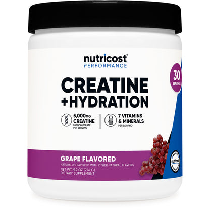 Nutricost Creatine Monohydrate + Hydration Powder – Grape Flavor, 30 Servings